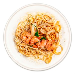 Паста с королевской креветкой и командорским кальмаром 05460
